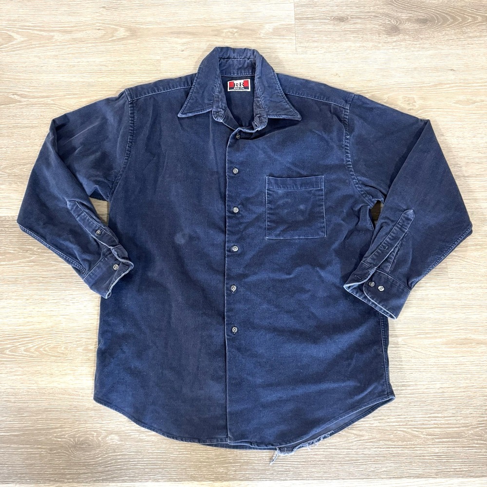 Vintage R&R Jean Co Blue Corduroy Long‎ Sleeve Button Up Shirt Men's M